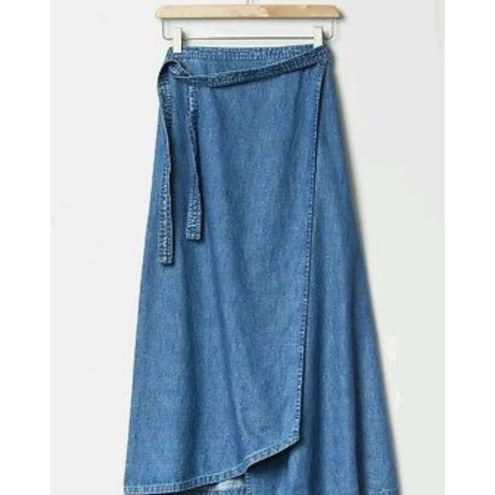 Denim wrap midi skirt